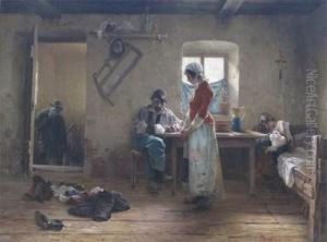Interior Scene With A Family by Laszlo Pataky