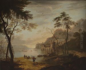 An Italianate Coastal View With Fishermen Unloading Their Catch by Thomas Patch