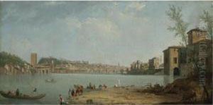 A View Of The River Arno With The Ponte Alle Grazie, Florence by Thomas Patch