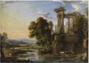 Paysage Au Crepuscule Avec Des Bergers Pres D'un Temple De Vesta by Pierrele Bon I Patel
