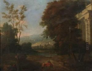 Italianate Landscape With Figures And Ruins by Pierrele Bon I Patel