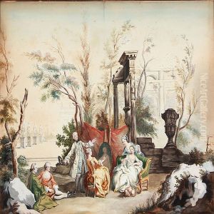 An Outdoor Studio With A Woman Painting A Model While A Company Watches