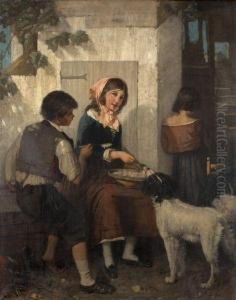 Jeunes Enfants Donnant La Soupe A Un Chien Jeunes Enfants Donnant La Soupe A Un Chien