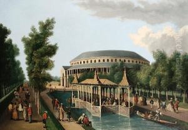 Figures In Costumes By A Canal - view 1