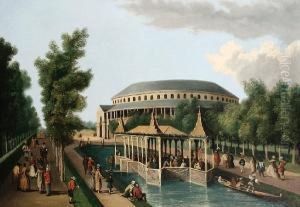 Figures In Costumes By A Canal