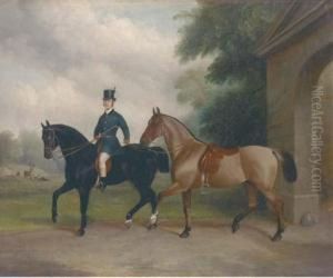 A Groom Leading Two Cobs Out Of A Stable by John Paul