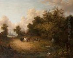 Logging Team Resting Beside A For Within An Extensive Landscape, Norwich Cathedral by Joseph Paul