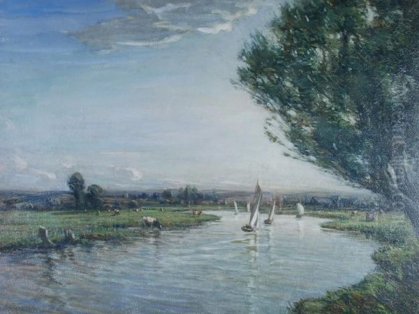River Landscape With Boats - view 1
