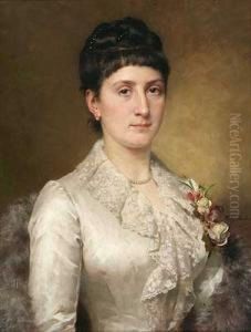 Dame Im Seidenkleid Mit Spitze Und Blutengesteck