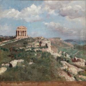 Siciliansk Landskab Med Et Graesk Tempel.girgenti by Julius Paulsen