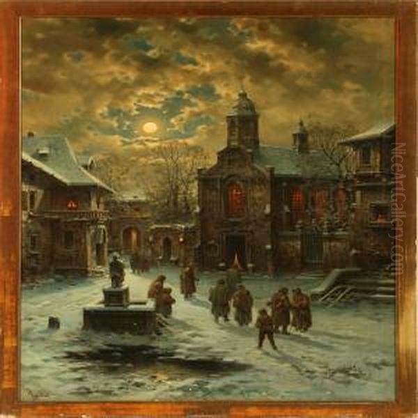 Winter In A City Withpeople On Their Way To Church - view 1