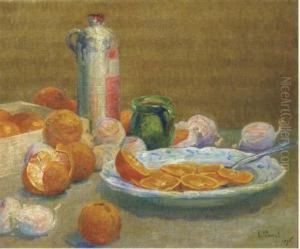 Still Life With Oranges On A Plate by Louis Claude Paviot