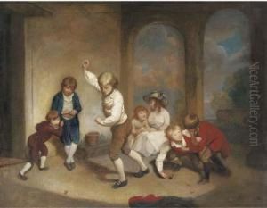 Boys Playing At Peg-top In The Cloisters At Westminsterschool by Richard Morton Paye