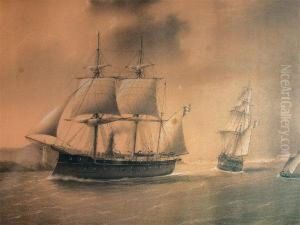 Navire De Guerre Mixte Croise Par Un Trois-mats Sous Voile Navire De Guerre Mixte Croise Par Un Trois-mats Sous Voile