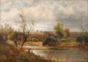 The Trent Near Ingleby, With Two Boys Fishing On The Bank by David Payne