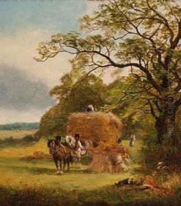 Haymaking, Figures Loading A Hay Cart by David Payne