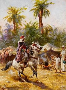 An Arab Horseman In A Village by Harry Payne