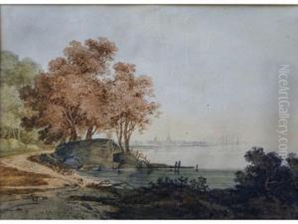 River Landscape With Town In The Distance - view 1