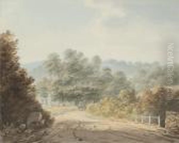 A Figure With Horses Before The Gates Of A Country House Thought To Be At Manadon - view 1