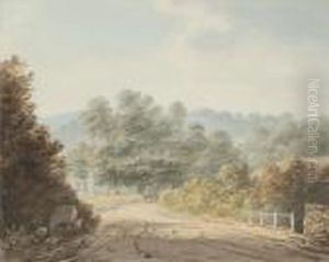 A Figure With Horses Before The Gates Of A Country House Thought To Be At Manadon