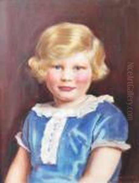 Portrait Of A Young Girl In Blue Dress. Signed. - view 1