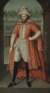 Portrait Of William Pope, 1st Earl Of Downe (1573-1631),full-length, In His Robes As A Knight Of The Bath, Under An Archopening Onto A Courtyard by Robert Peake