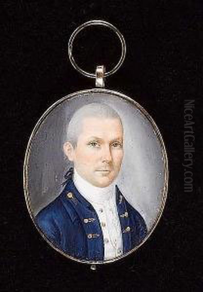 A Gentleman, Wearing Blue Coat With Gold Figured Button Holes, White Waistcoat And Cravat, His Hair En Queue. - view 1