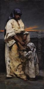 Mother And Child, Evening Desert by Charles Sprague Pearce