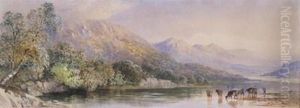 Cattle In A River Landscape by Cornelius Pearson