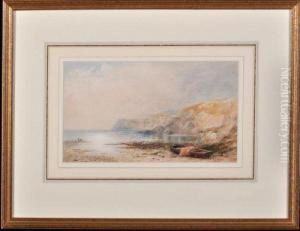 A Small Fishing Boat Drawn Up On A Beach by Cornelius Pearson