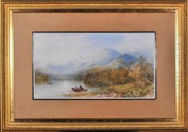 Anglers In A Boat Setting Out From The Bank Of A Lake - view 1