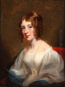 Portrait Of A Lady Wearing A White Dress Andblue Shawl