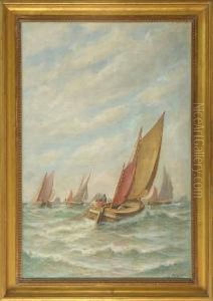 Casting Nets, Depicting Fishing Vessels In An Open Sea. Signed Lower Right R. Pearson". - view 1