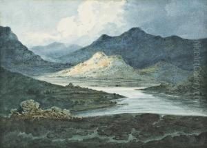 Sunrise Over The Lake District Watercolour With Scratching Out