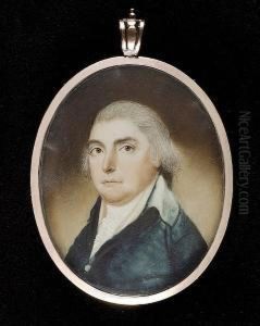 A Gentleman, Wearing Blue-green Coat, Cream Waistcoat And Frilled White Chemise, His Hair Powdered by Thomas Peat