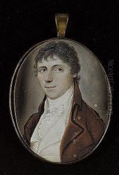 A Gentleman, Wearing Brown Coat, White Waistcoat, Frilled Cravat And Tied Stock - view 1