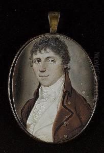 A Gentleman, Wearing Brown Coat, White Waistcoat, Frilled Cravat And Tied Stock