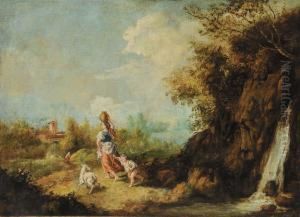 Paesaggio Con Cascatae Portatrice D'acqua by Domenico Pecchio