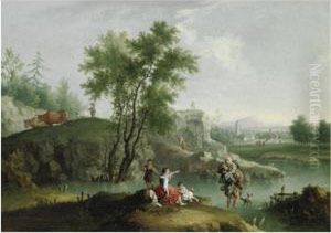 Paesaggio Fluviale Con Figure by Domenico Pecchio
