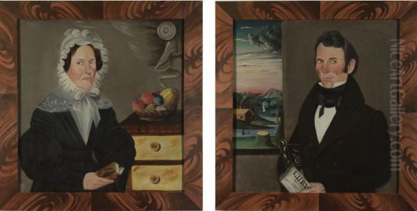 A Gentleman With A Newspaper And Landscape And A Lady With A Book, Painted Chest And Bowl Of Fruit: A Pair Of Portraits Of Mr. And Mrs. John Calhoun Of Chicago - view 1