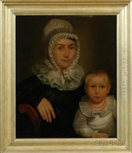 Portrait Of A Mother And Child. by Robert Deacon Peckham
