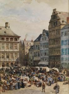 Stadtplatz Am Markttag by Alphonse Pecquereau