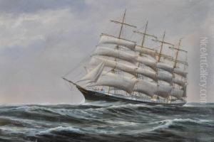 A 4-masted Sailing Ship "kopenhaun" Off The Coast by Jens Peder Pedersen