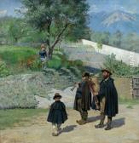 Corsican Musicians And Children In A Mountain Landscape - view 1