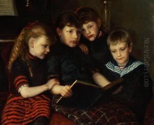The Older Sister Is Reading A Story To Her Three Younger Siblings The Older Sister Is Reading A Story To Her Three Younger Siblings
