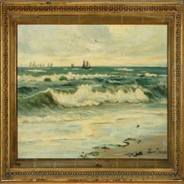 Sea Shore Withsailing Ships At Sea - view 1