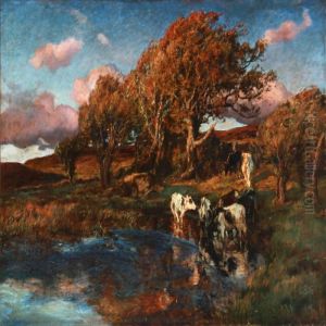 Cows At A Watering Place by Viggo Christian Frederick Pedersen