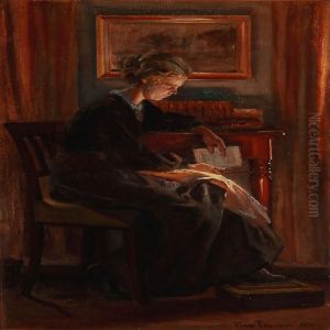 Interior With A Woman Reading by Viggo Christian Frederick Pedersen