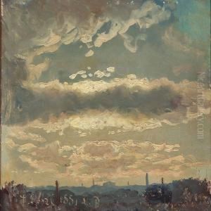 View Over A City With Sunlit Clouds, Presumably In Italy Or France by Viggo Christian Frederick Pedersen