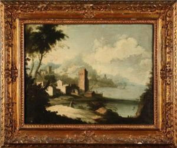 Paesaggio Portuale Con Case, In Primo Piano Figura Di Pescatore by Bartolomeo Pedon
